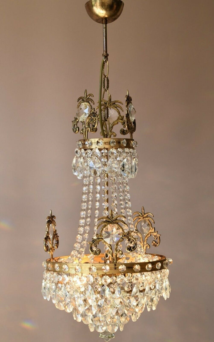 Ornate Antique/ Vintage Crystal Chandelier, Hallway Lighting Light Pendant Lamp