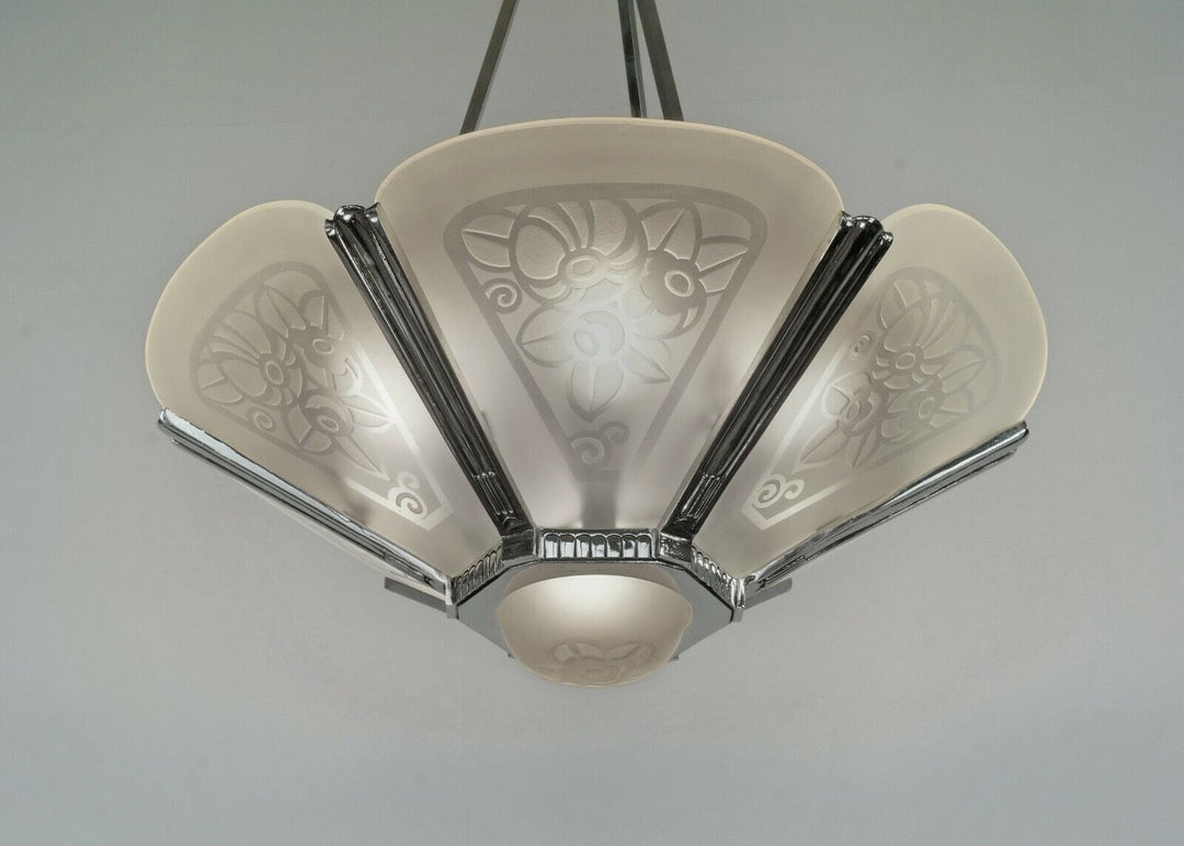 LEON HUGUE : FRENCH ART DECO CHANDELIER ...... 1930 France muller degué era lamp