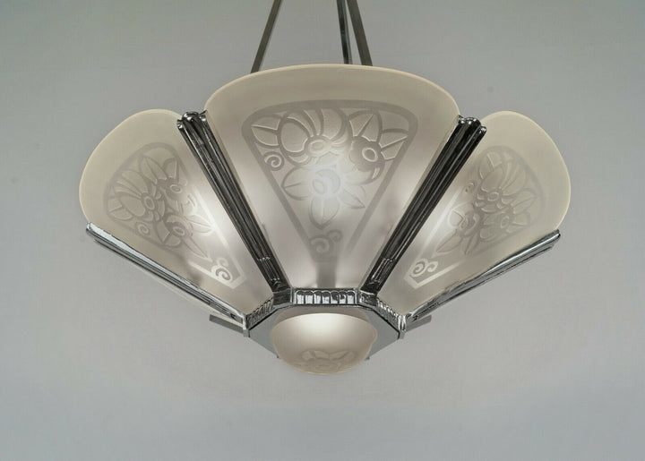 LEON HUGUE : FRENCH ART DECO CHANDELIER ...... 1930 France muller degué era lamp