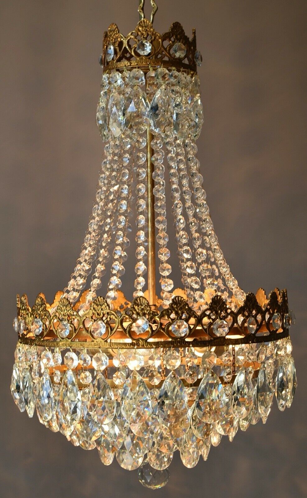 Empire Vintage Crystal Chandelier, Antique Glass Lighting, French Lighting lamp
