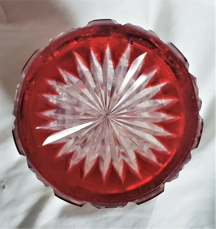 Antique Baccarat Red Cut to Clear Large Crystal Perfume Bottle w/Stopper