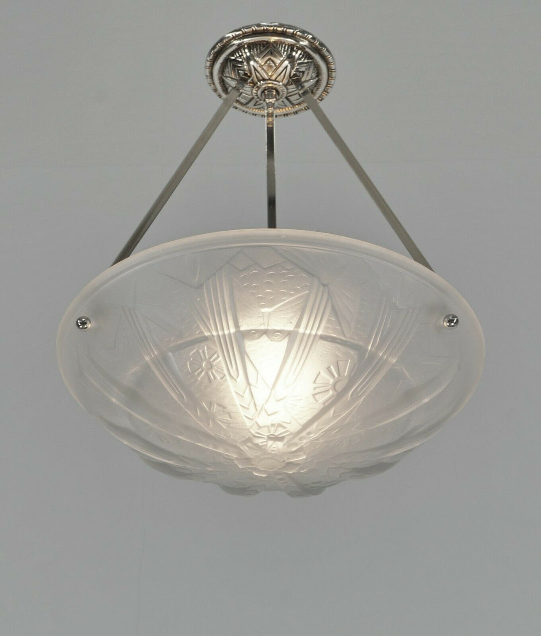 MULLER FRERES : FRENCH 1930 ART DECO PENDANT .. chandelier lamp degue era France