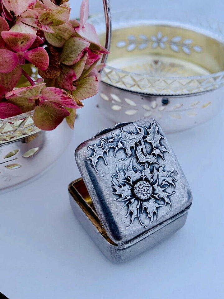 Antique French Sterling Silver Pill Box Fabulous Decor