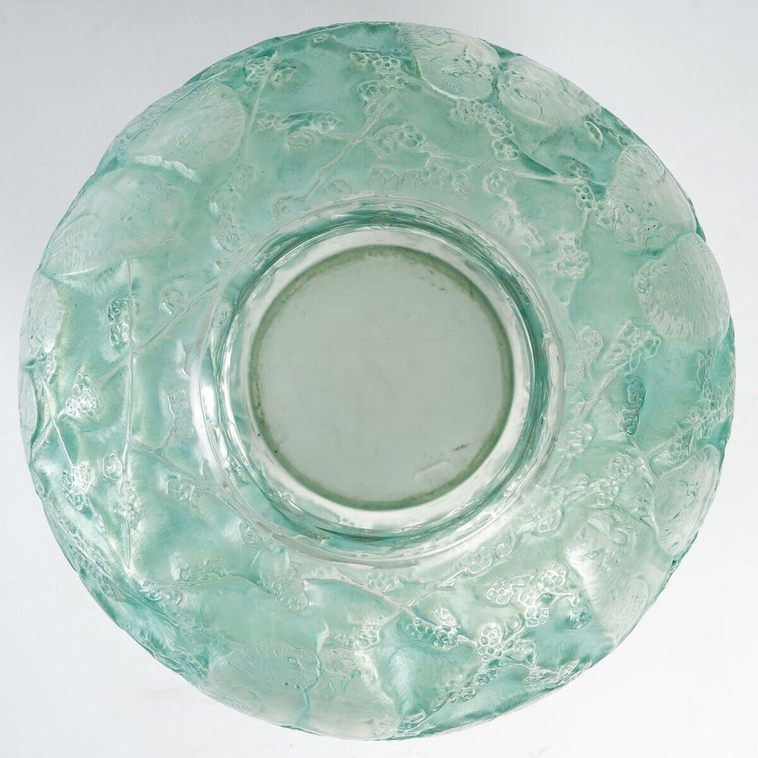 ルネラリック　花瓶　インコ　ガラス製　青緑