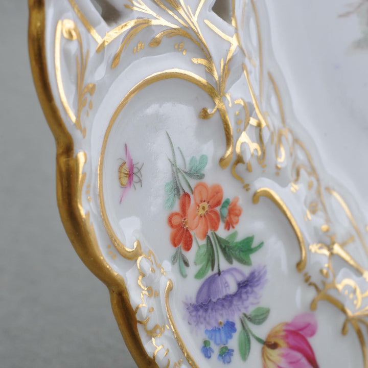 Meissen Durchbruchteller Schale, Enten und Hühner, Blüten und Insekten, 1.Wahl