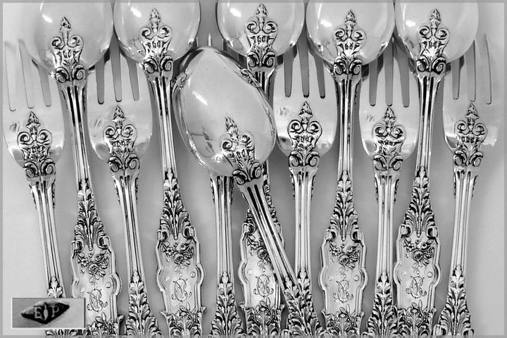 Puiforcat Fabulous French Sterling Silver Flatware Set 12 Pc Acanthus