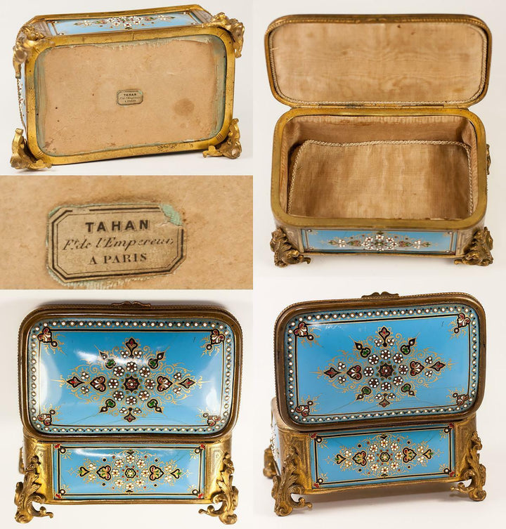 TAHAN, Paris: Antique Bressan or Severs Kiln-fired Enamel Jewelry Box, Casket