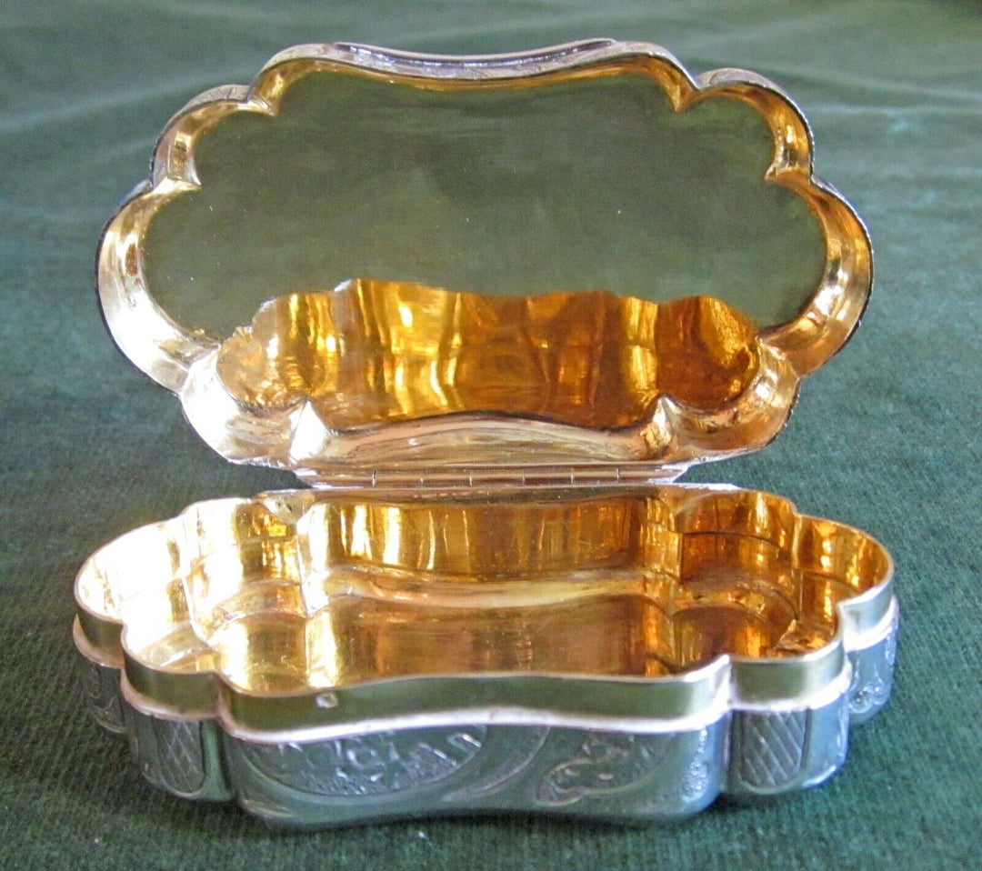 Antique / vintage French engraved silver, gilt & enamel trinket box