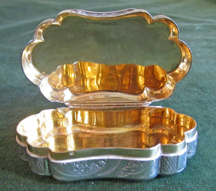 Antique / vintage French engraved silver, gilt & enamel trinket box
