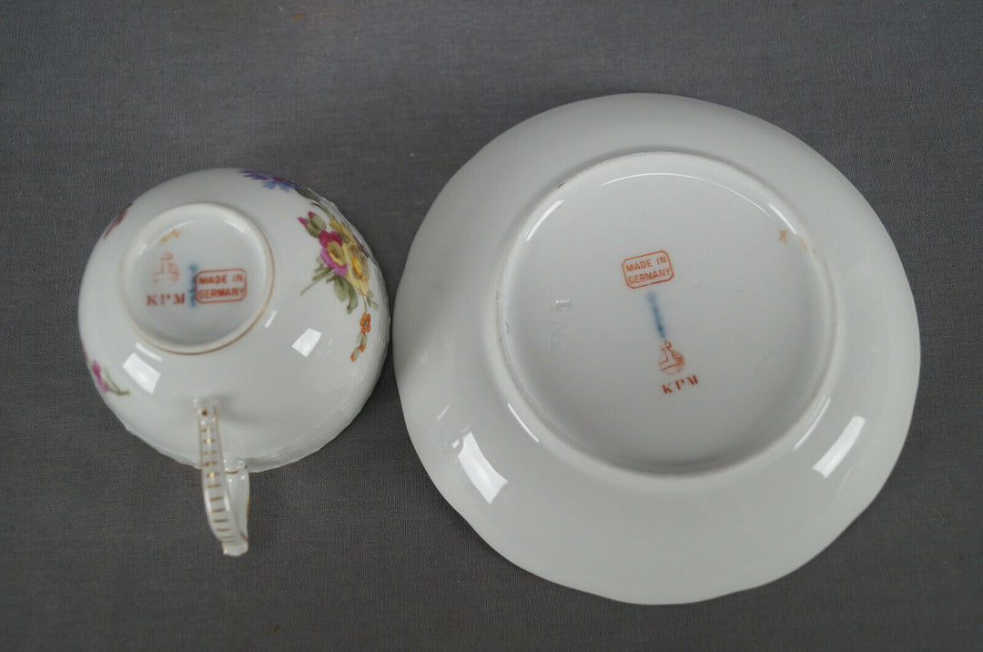 KPM Berlin Hand Painted Dresden Floral Butterfly & Gold Tea Cup & Saucer D