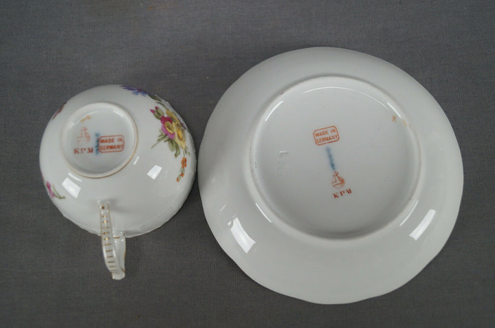 KPM Berlin Hand Painted Dresden Floral Butterfly & Gold Tea Cup & Saucer D