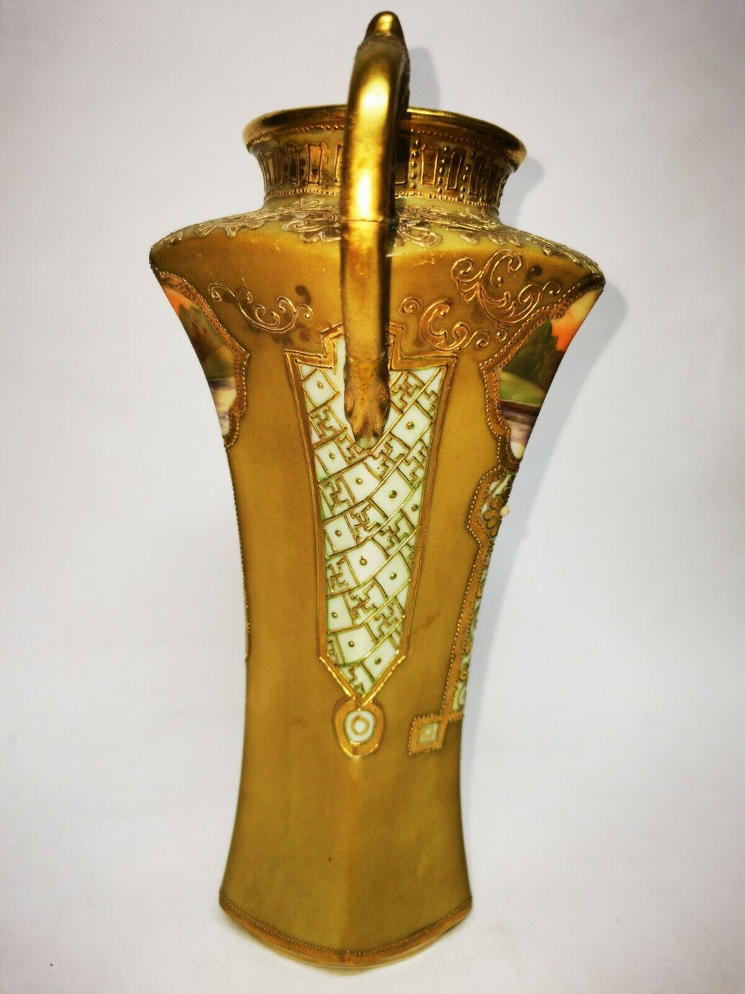 Antique Noritake Two Handled Pedestal Vase Gilted & Jewelled c1906 Art Nouveau