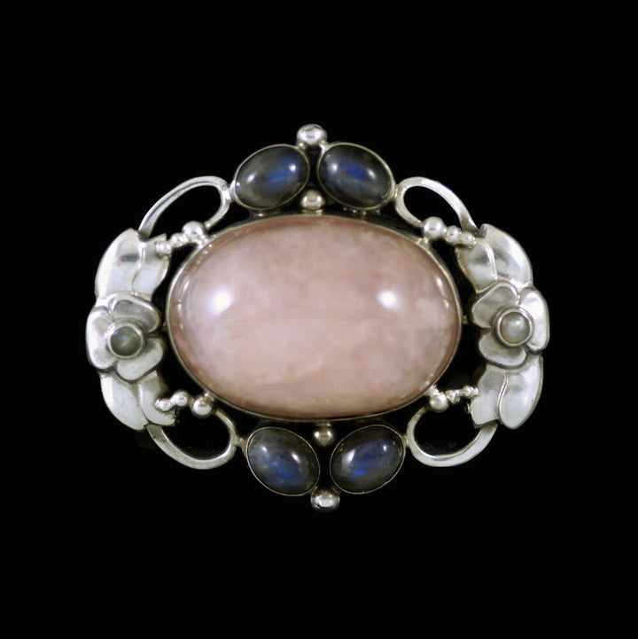 Georg Jensen. Silver Brooch #78 - Rose Quartz, Labradorite and Pearls-1904-08