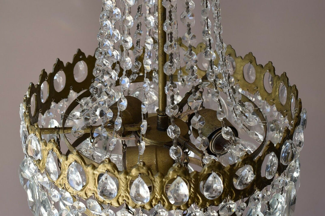 Two Antique Vintage Crystal Chandeliers, Ceiling Lighting, pendants, Home Lamps