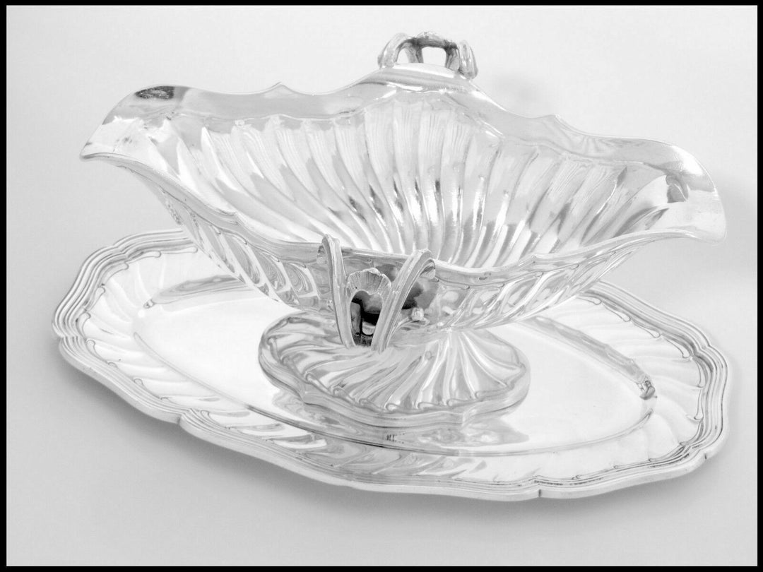 Antique French Sterling Silver Gravy/Sauce Boat with Tray