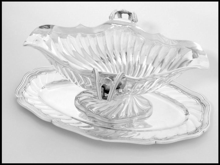 Antique French Sterling Silver Gravy/Sauce Boat with Tray