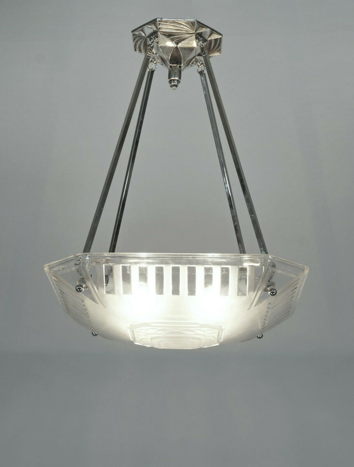 MULLER FRERES & A.BLOCH : FRENCH 1930 ART DECO PENDANT CHANDELIER .. lamp France