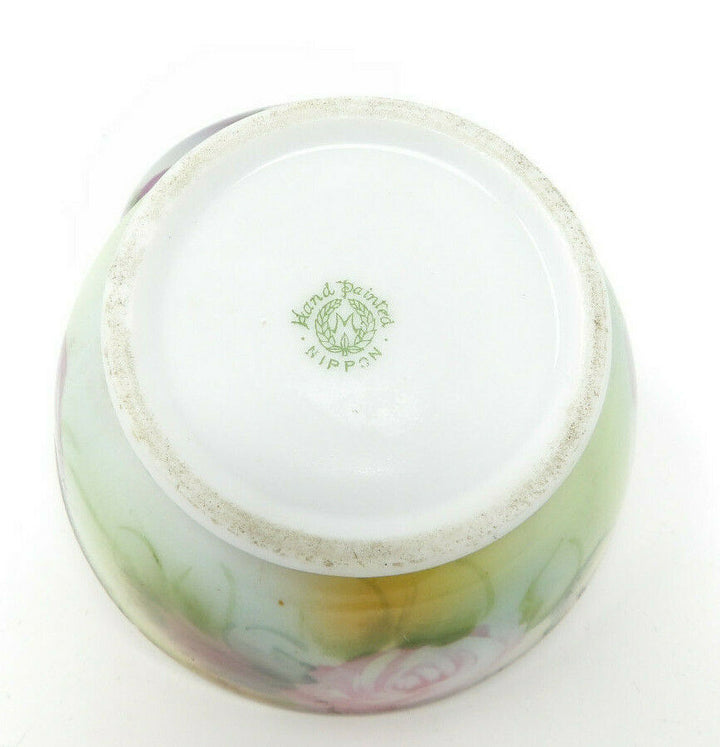 Antique Hand Painted M in Wreath Nippon Floral Trinket Box with Lid Morimura