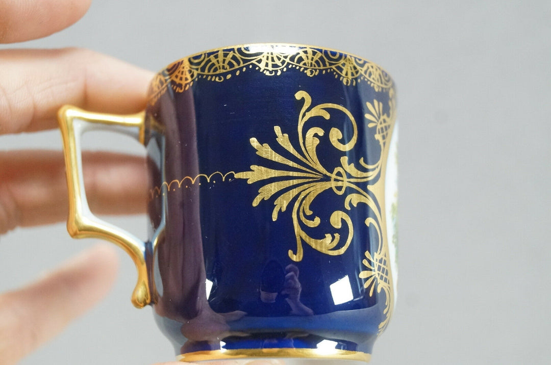 Richard Klemm Dresden Hand Painted Courting Couple Cobalt & Gold Demitasse Cup A