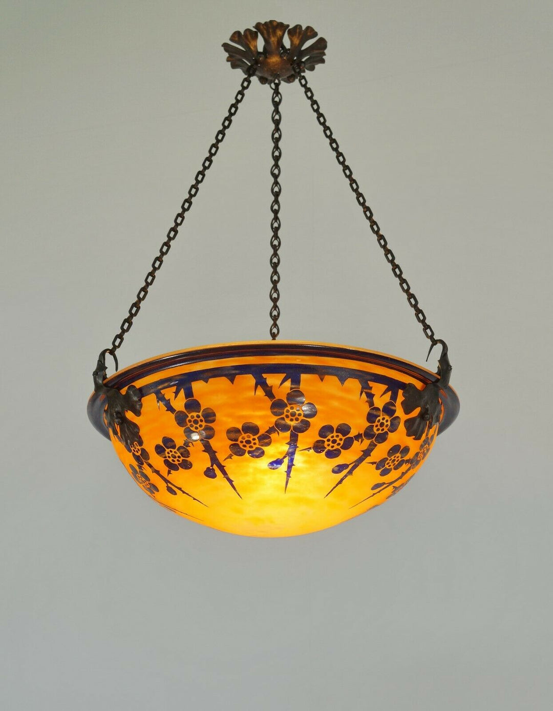 SCHNEIDER : FRENCH 1920 ART DECO PENDANT Le Verre Français cameo chandelier 1925