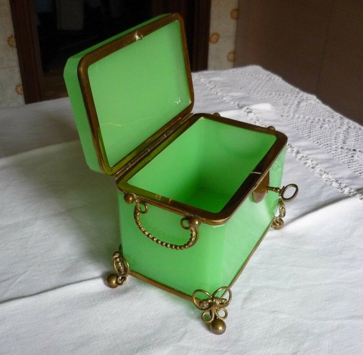 French/Bohemian Opaline/Vaseline Glass Casket Box 19th C Green
