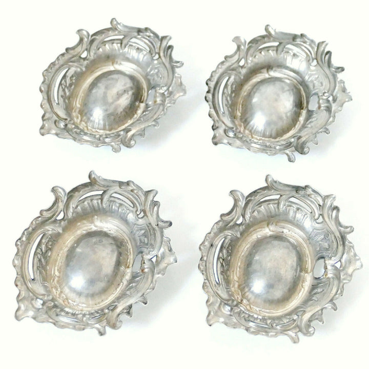 Puiforcat Rare French Sterling Silver 4 Salt Cellars, Spoons, Original Box