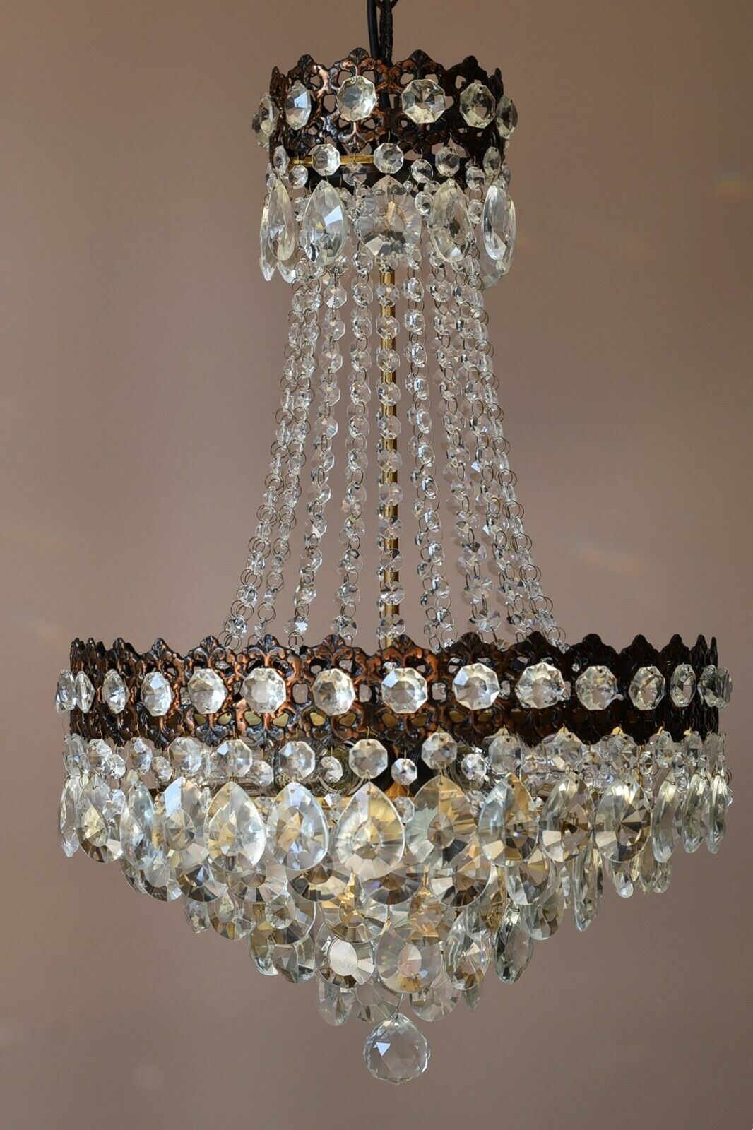Vintage Crystal Chandelier, Antique French Style Lighting, lamp, Ceiling Light