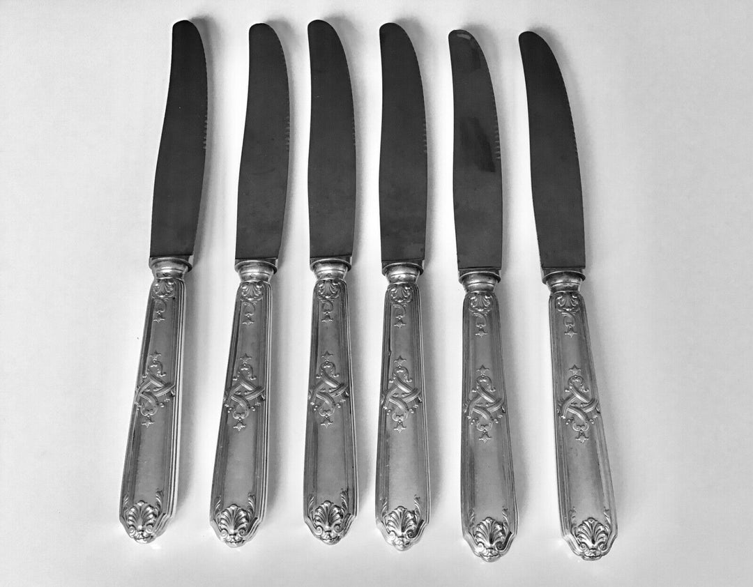 Puiforcat Moliere French solid 800 Silver Dinner meat knife 6/PS