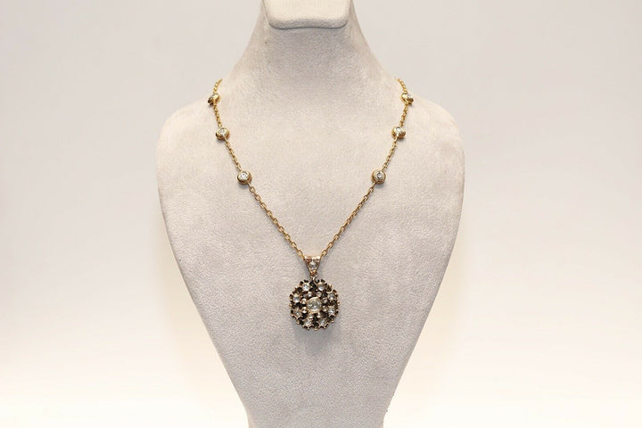 アンティーク オスマン朝 14K ゴールド 天然ローズカット ダイヤモンド装飾ネックレス