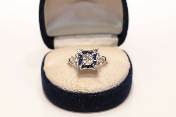 オールド 18K アールデコ ナチュラルダイヤモンドとサファイアのリング