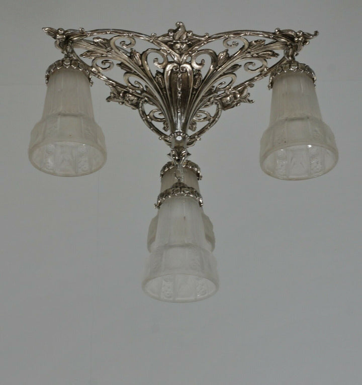 PETITOT & MULLER : FRENCH 1930 ART DECO FLUSH MOUNT .. chandelier lamp pendant