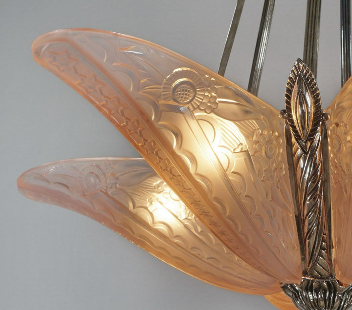 DONNA : FRENCH 1930 ART DECO STARBURST CHANDELIER ........ lamp muller era 1925