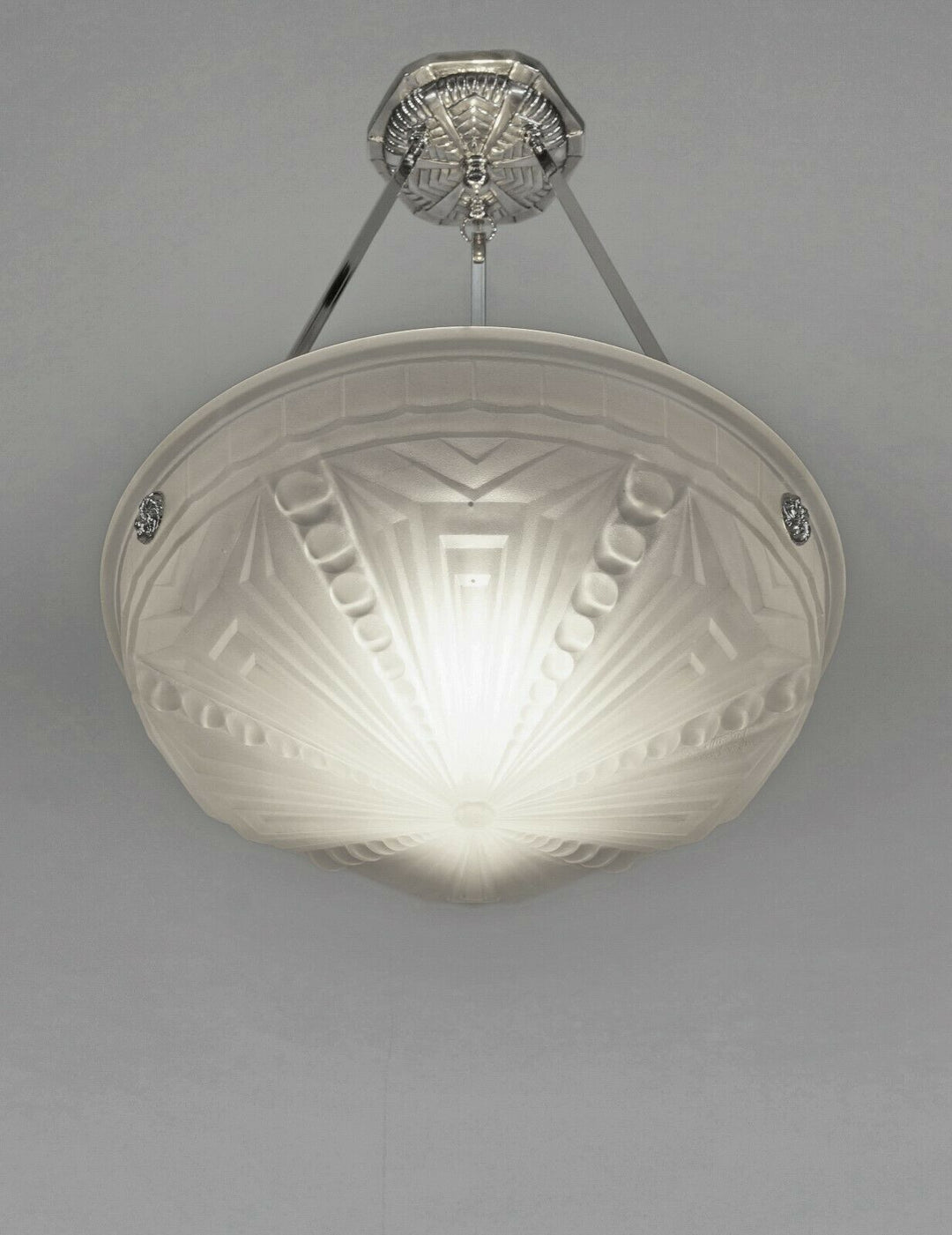 MULLER FRERES : FRENCH 1930 ART DECO PENDANT CHANDELIER ... lamp plated bronze