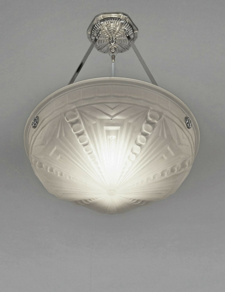 MULLER FRERES : FRENCH 1930 ART DECO PENDANT CHANDELIER ... lamp plated bronze