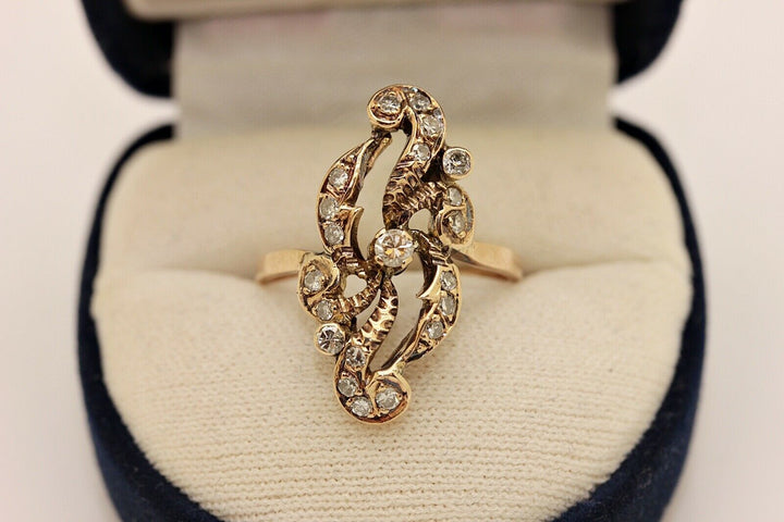 アンティーク オリジナル 10K ナチュラルダイヤモンドのフラワースタイルリング