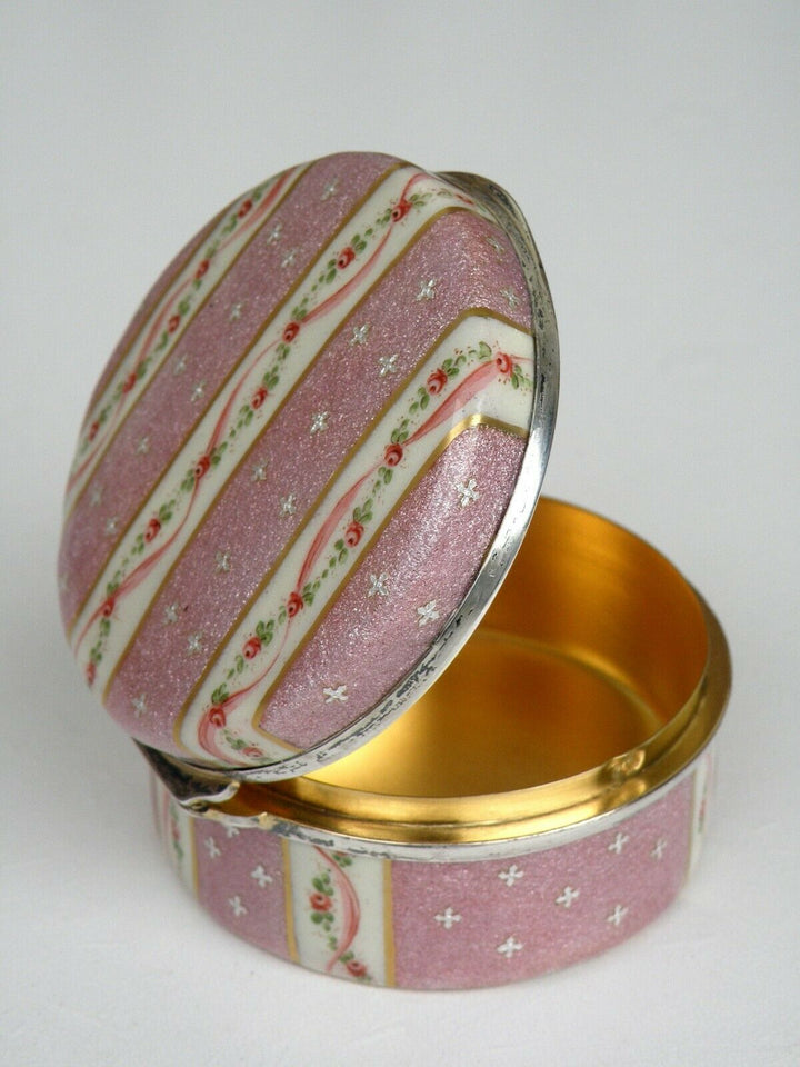 French Sterling Silver Antique Large Enamel Box Fabulous Decor