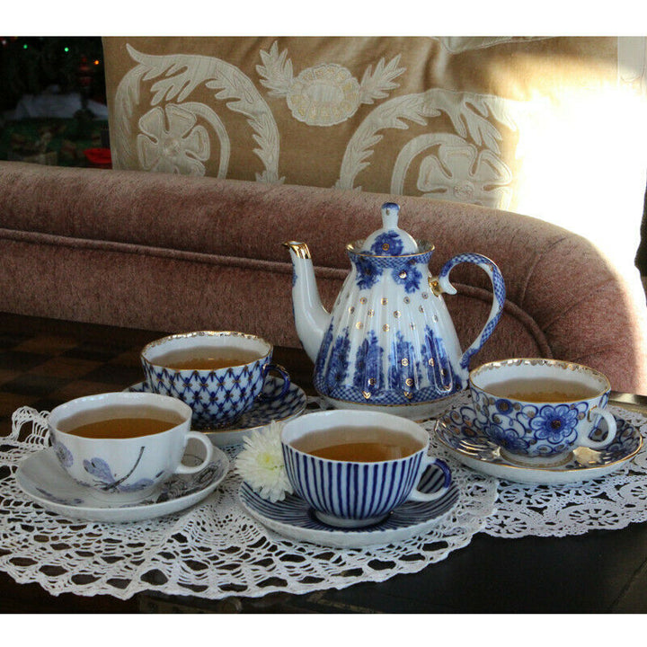 Bindweed Teacup w/ Saucer by Imperial Porcelain Russian Lomonosov LFZ IFZ