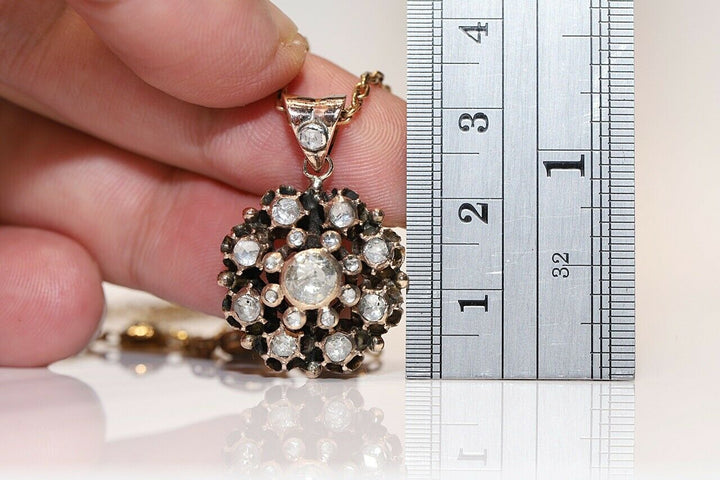 アンティーク オスマン朝 14K ゴールド 天然ローズカット ダイヤモンド装飾ネックレス