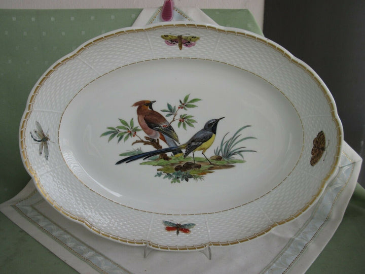 Schöne große Meissen Vorlege-Platte mit Vogel-Dekor und Insekten-Malerei