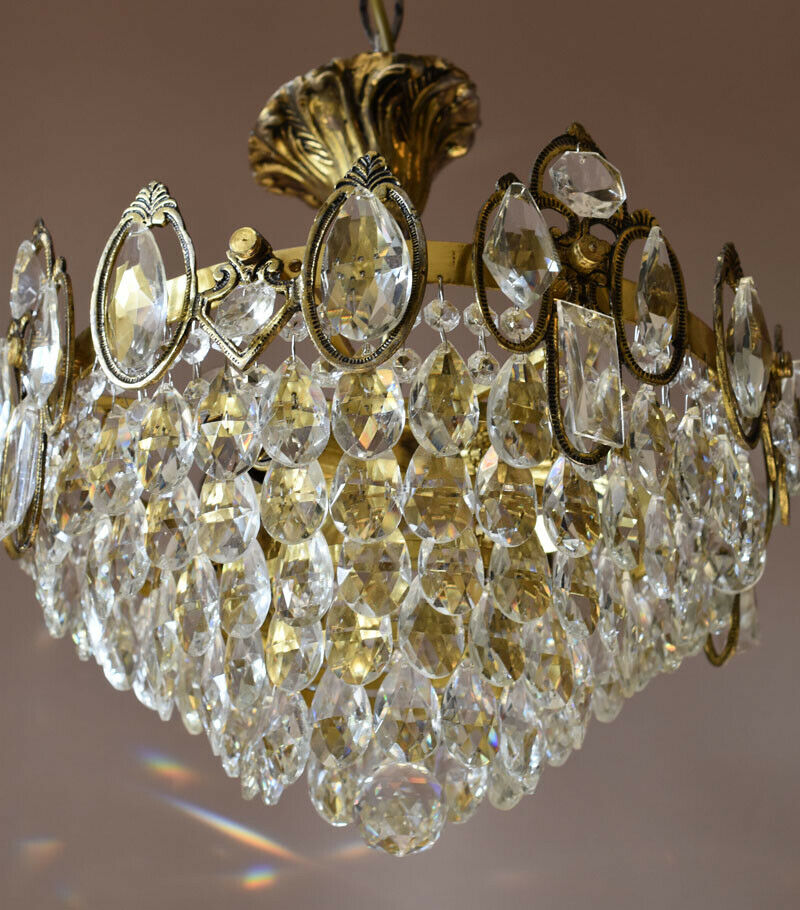 Flush Antique Vintage Crystal Chandelier, Lighting Low Ceiling Pendant Light