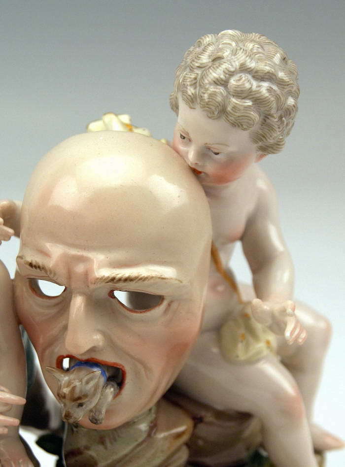 MEISSEN RARITÄT FIGUR GRUPPE PUTTEN VOGELKÄFIG MASKE CHERUBS MNR: H88 UM 1870