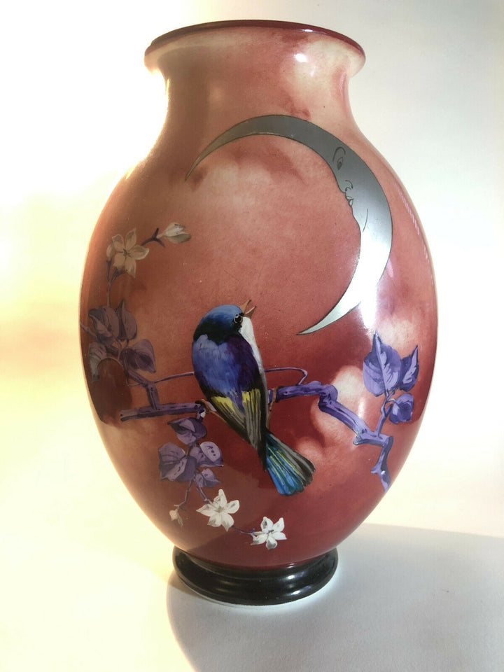 Baccarat Japonisme Birds, Man in the Moon, Blossom Glass Vases Glas Verre - 1880