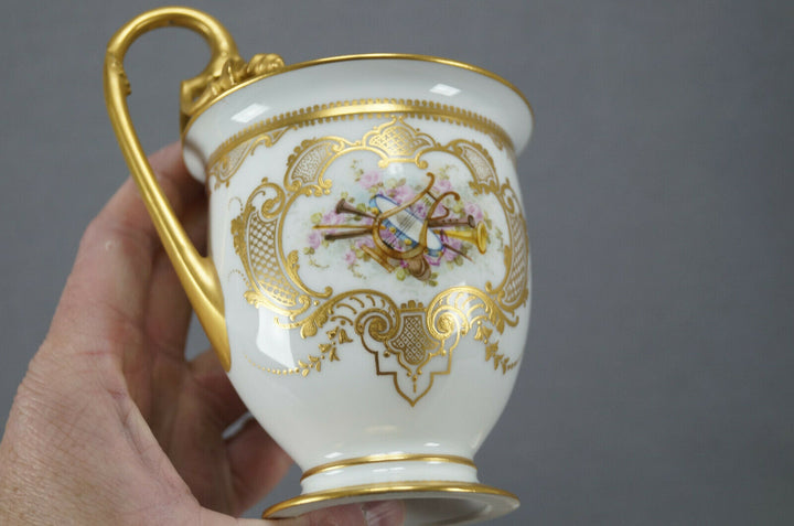 Sevres Hand Painted Courting Couple & Raised Gold Oversized Cup & Saucer C. 1889