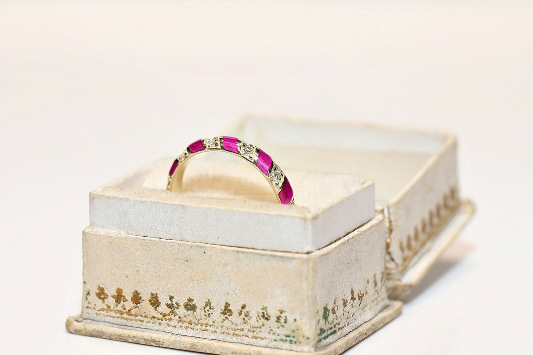 オリジナル 14K ナチュラルダイヤモンドとエナメルのリング