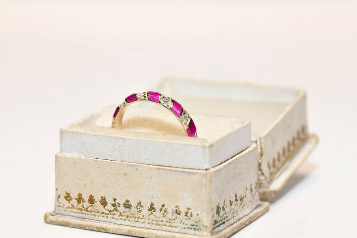 オリジナル 14K ナチュラルダイヤモンドとエナメルのリング