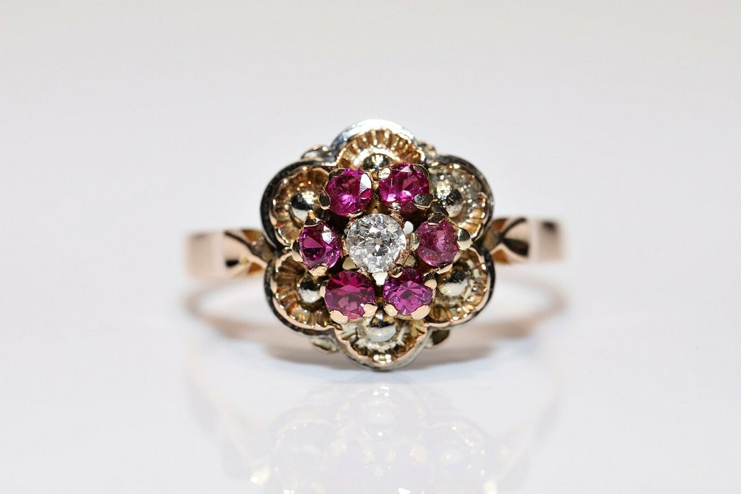 アンティーク 18K ナチュラルダイヤモンドとルビーのヴィクトリアンリング