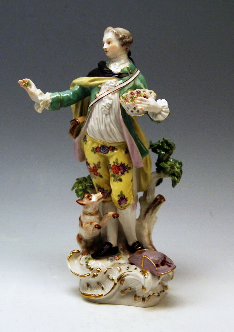 MEISSEN GROSSE SCHÄFER FIGUR MANN HUND TALL SHEPHERD KÄNDLER MNR: 1 UM 1935