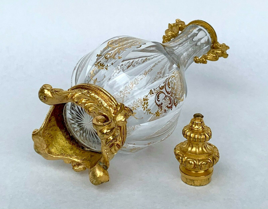 BACCARAT ANTIQUE FLASK CRYSTAL CUT AND BRONZE GILDED