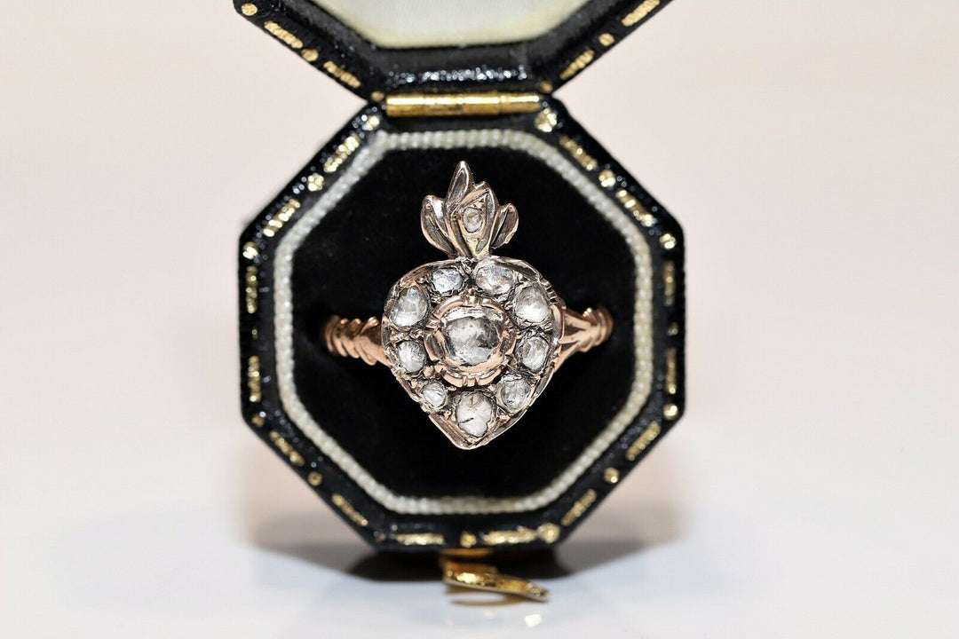 アンティーク オリジナル 8K オスマン ナチュラルローズカットダイヤモンドのハートリング