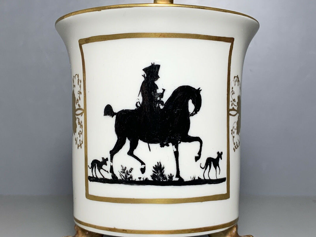 KPM BERLIN TASSE UT FRIEDRICH II ZU PFERD SCHATTENRISSMALEREI GUTER ZUSTAND 1915
